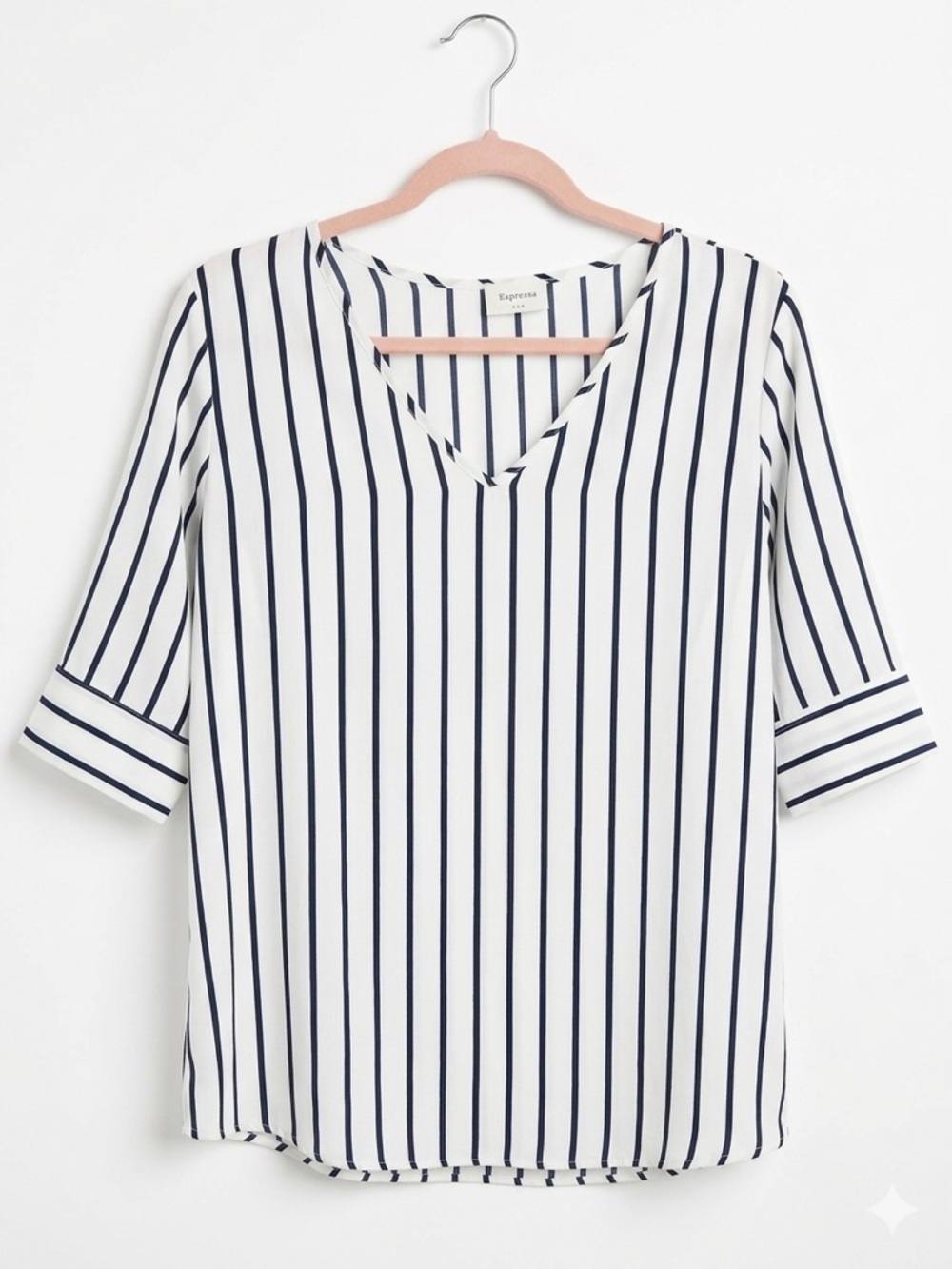 Espressa USA Navy & White Striped V-Neck Blouse Large